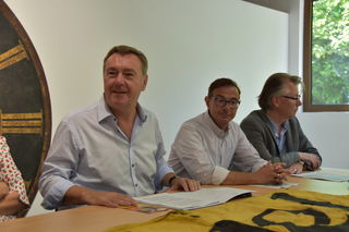 (von links) OB Claus Kaminsky, mit Uwe Hoppensack und Martin Hoppe