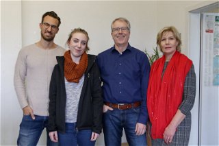 (v.l.) Auf der Pressestelle des Polizeipräsidiums Südosthessen: Alexander Schlüter, Lena Eberhardt, Michael Malkmus und Andrea Ackermann