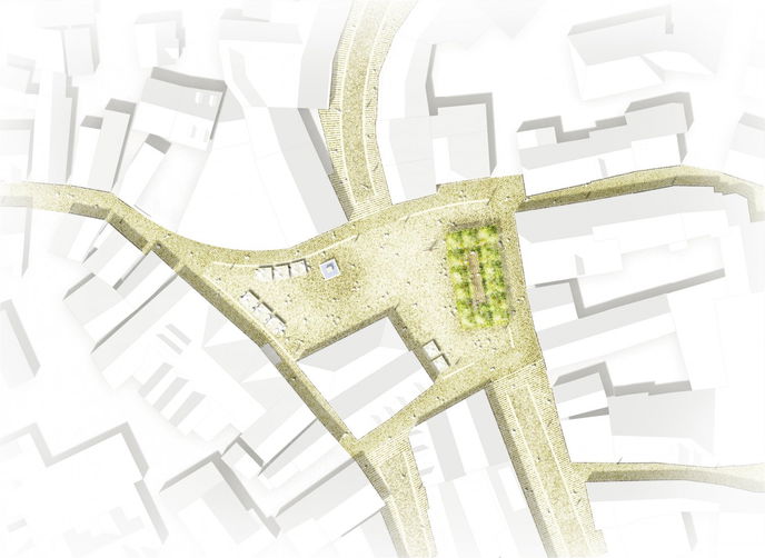 Entwurf zur Umgestaltung des Marktplatzes. - Visualisierung: Bietergemeinschaft TGP Landschaftsarchitekten / Toponeo Engel & Schneider Landschaftsarchitekten
