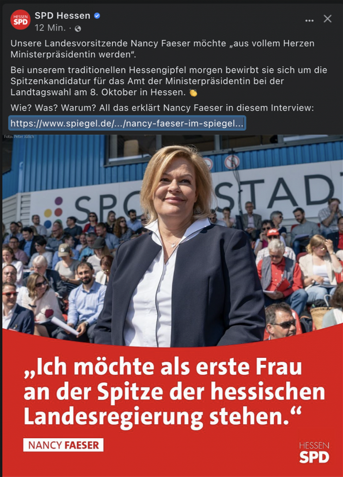 Screenshot: Facebook-Post der SPD Hessen