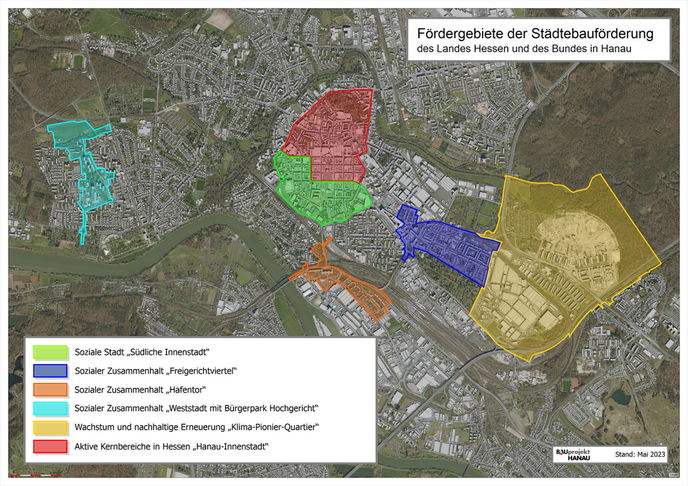 Eine Übersicht der Fördergebiete. - Grafik: Stadt Hanau