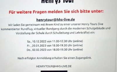 Anmeldung für die Henry Tours unter henrytour@hhs-live.de auf www.hhs-online.de